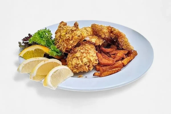 Harcsafilé nachosba forgatva köret, öntet nélkül