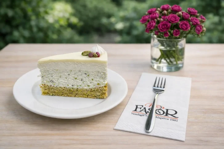 Pisztáciás fehércsokis torta (szelet)