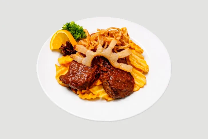 Petőfi rostélyos fűszeres, hullámos burgonyával